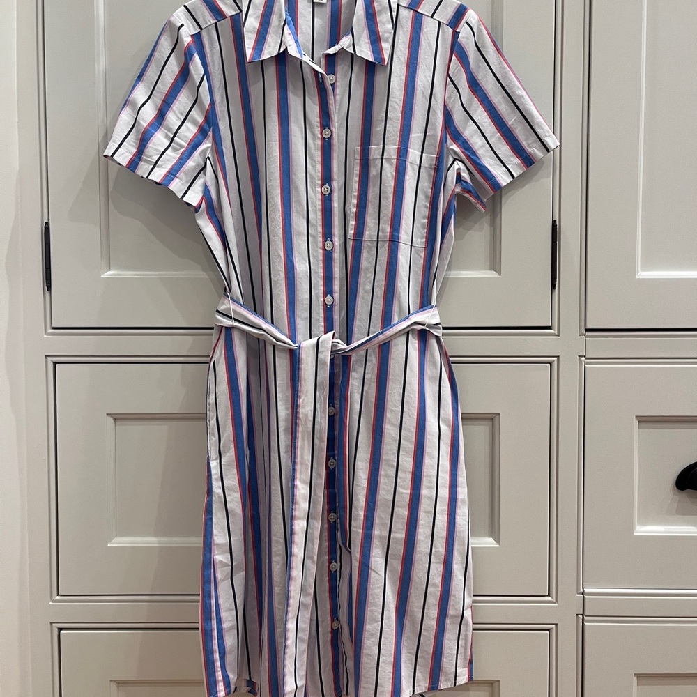 J. Crew White Shirt with Blue and Red Vertical Stripes